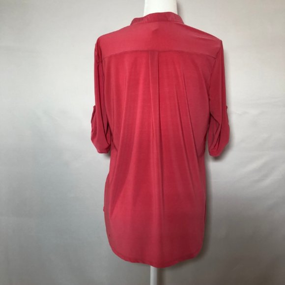 Pink Half Button Down Roll Sleeve Top SZ XL - Picture 4 of 6
